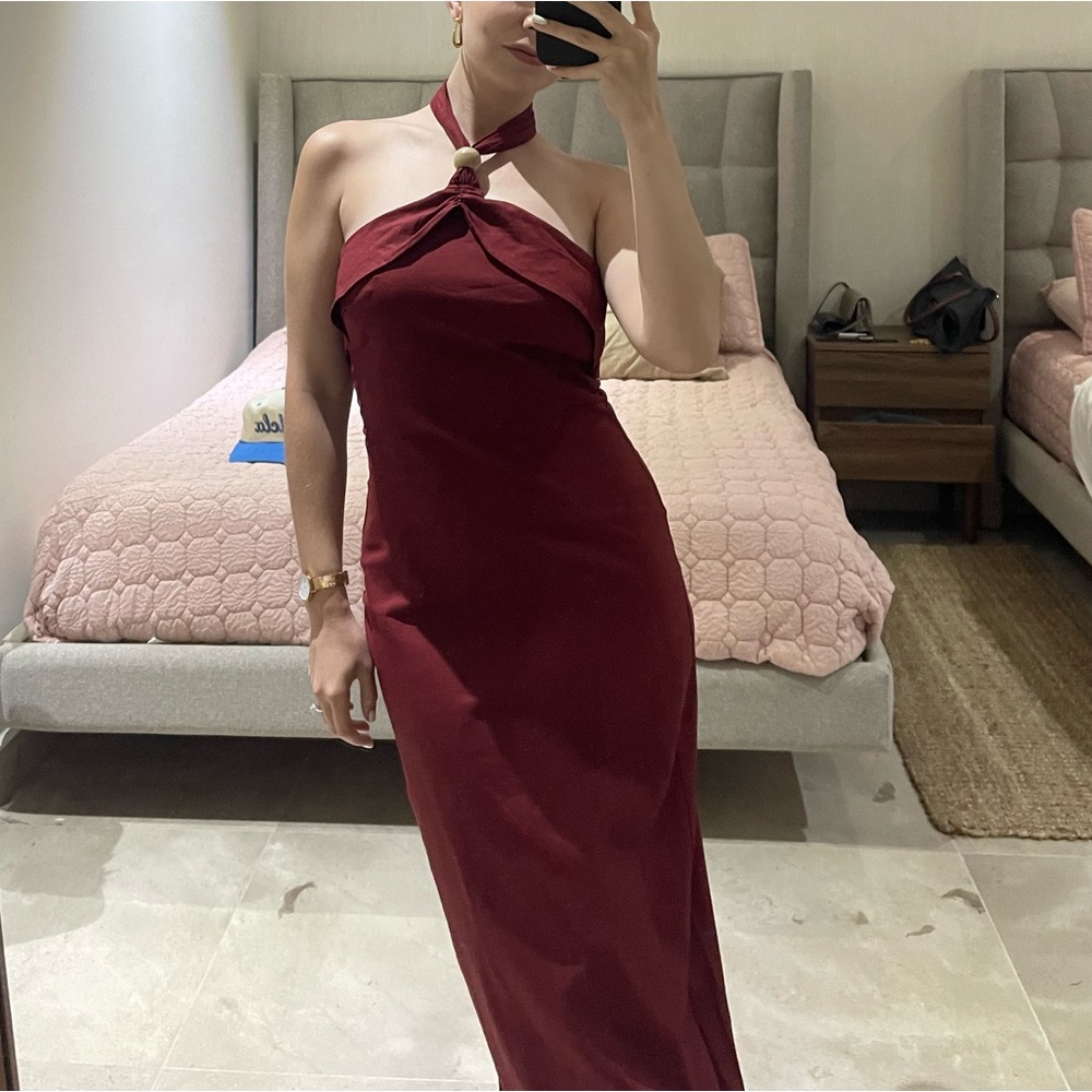 Zara Red Halter linen Dress